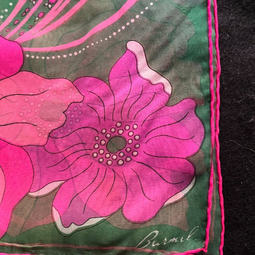 Burmel Sheer Rectangular Pink Floral Scarf 42” x 13” - Picture 6 of 7